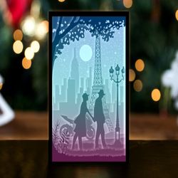 couple in paris paper cut light box