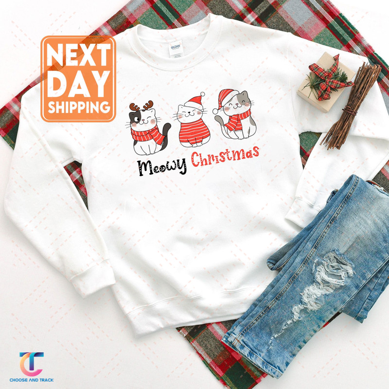 Cute Cats Meowy Christmas Sweatshirt, Cute Winter Hoodie, Christmas Shirt, Christmas Party T-shirt, Cat Lover Crewneck, Santa Claus Tee - 1.jpg