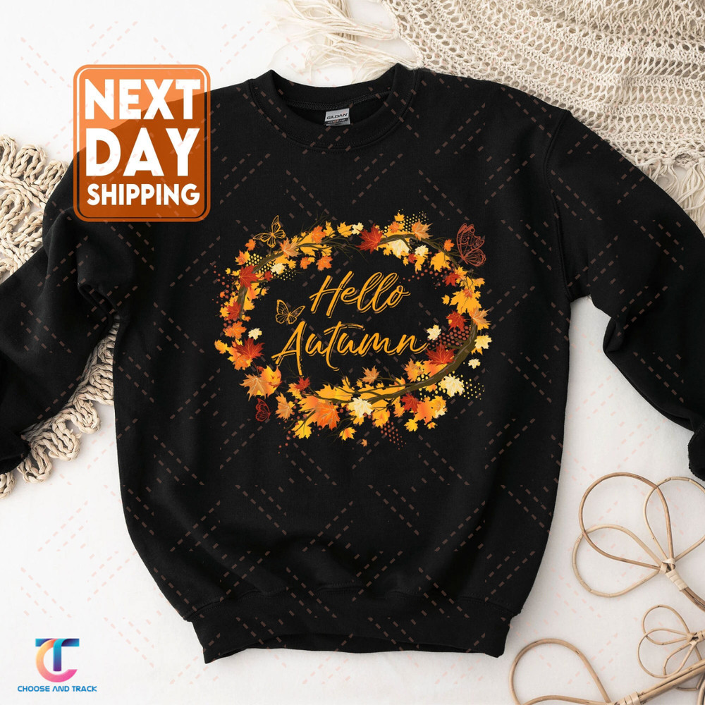 Cute Hello Autumn Season Thanksgiving and Fall Color Lovers Sweatshirt, Fall Vibes Hoodie, Peace Love Thanksgiving, Family Thanksgiving - 1.jpg