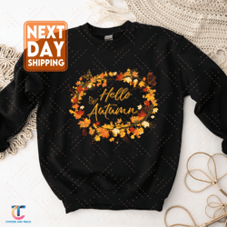 cute hello autumn season thanksgiving and fall color lovers sweatdigital, fall vibes hoodie, peace love thanksgivin