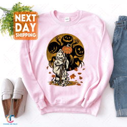 cute halloween pumpkin ghost autumn leaves sweatdigital, retro vintage halloween 90s,halloween retro digitals, vint