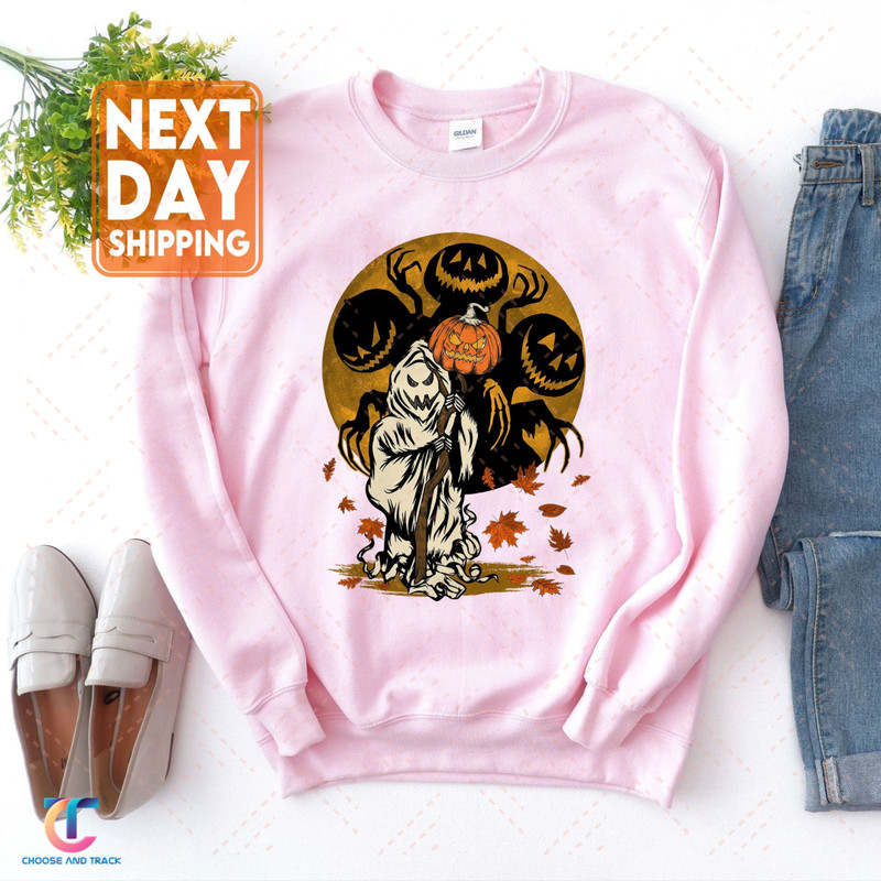 Cute Halloween Pumpkin Ghost Autumn Leaves Sweatshirt, Retro Vintage Halloween 90s,Halloween Retro Shirts, Vintage Halloween Hoodie - 1.jpg