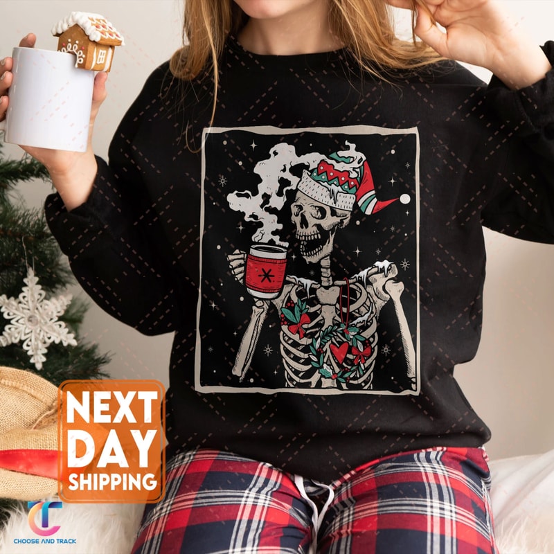 Dead Inside Skeleton Christmas Sweatshirt, Coffee Lover Christmas, Gift Fall Sweater, Sarcastic Christmas Coffee Shirt,Merry Christmas Shirt - 1.jpg