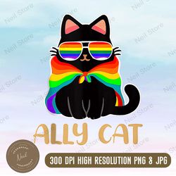 lgbt ally cat be kind gay rainbow, ally cat lgbt gay rainbow pride flag png, ally cat lgbt glasses, digital download