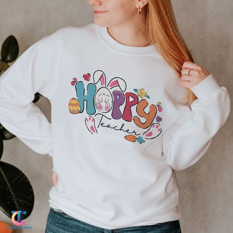Easter Teacher Sweatshirt, Bunny Teacher Shirt, Funny Easter Hoodie, Gift For Teacher,Womens Easter Crewneck, Cute Hoppy Teacher - 1.jpg