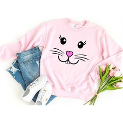 cute bunny face sweatshirt, easter bunny face shirt, bunny easter shirt, kid easter shirt, custom easter shirt
