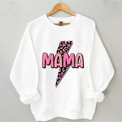 leopard lightning bolt mama sweat, lightning mom shirt, mothers day gift, mother's day shirt, birthday mom shirt, leopar