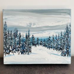 Landscape Oil Painting Snow Winter Snowy Trees Texture 3D Palette knife