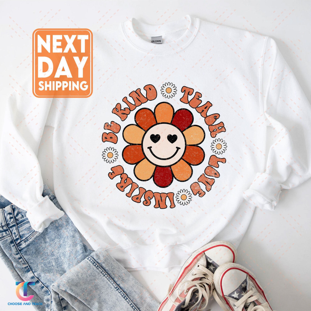 Groovy Hippy Teacher Be Kind Teach Love Inspire Elementary Sweatshirt, Teacher Day TShirt, Back To School Hoodie - 1.jpg