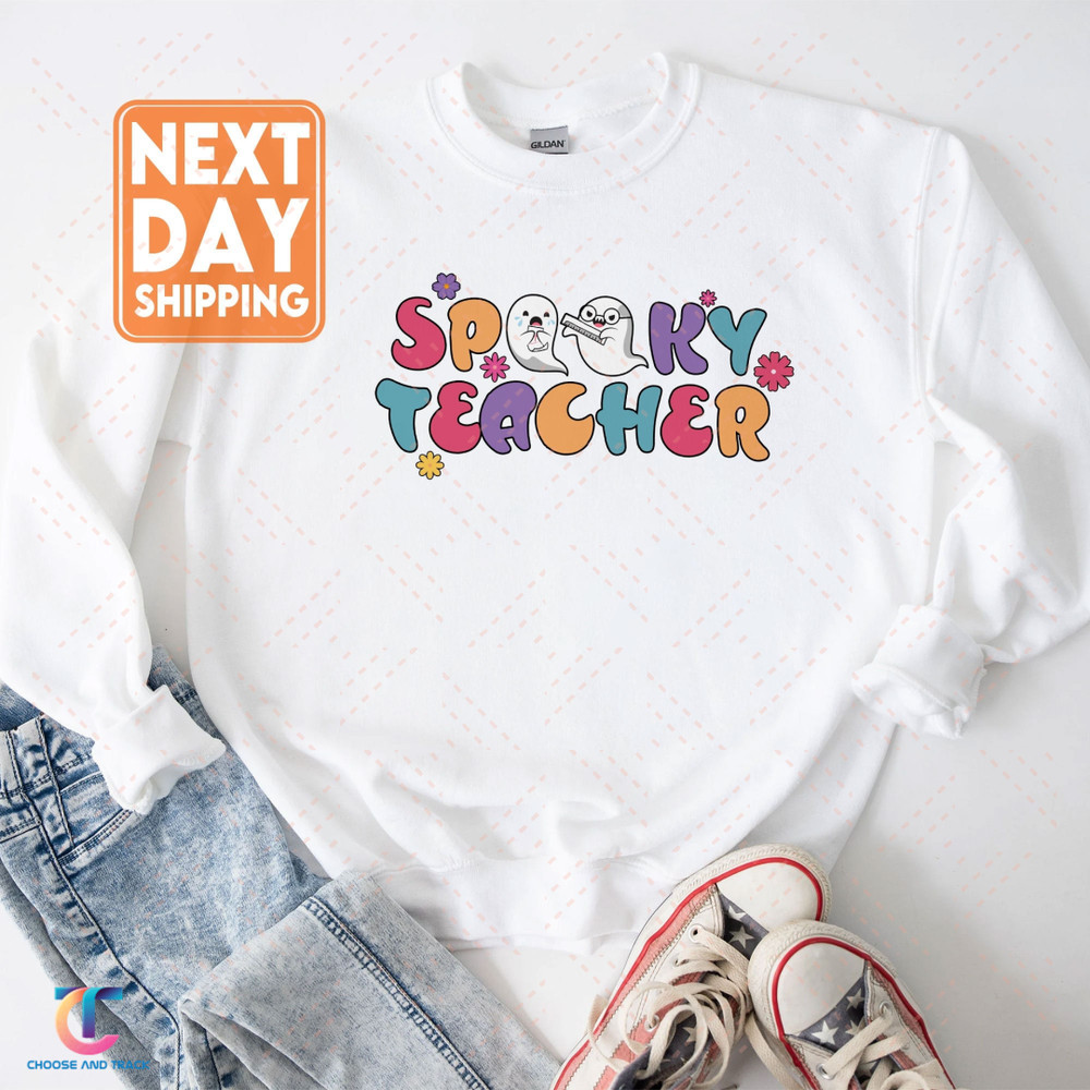 Halloween Sweatshirts, Spooky Teacher Shirt, Teacher Hoodie, Teacher Halloween Shirts, Retro Halloween Teacher, Kindergarten Teacher Tee - 1.jpg