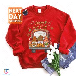 happy fall y'all gnomes sweatdigital, vintage gnomes plaid, pumpkin spice coffee, thanksgiving gifts, women's fall