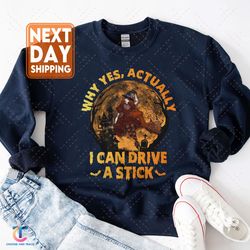 i can drive a stick sweatdigital, witch spooky crewneck, halloween gift for women, cute women's fall digital