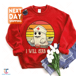 i will stab you sweatdigital, funny ghost women halloween nurse digital, spooky vibe sweatdigital, fall trendy hood