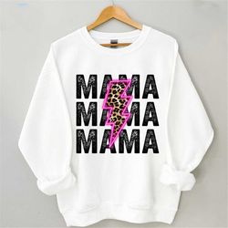 mama bleached shirt, mama neon stacked leopard lightning bolt graphic shirt, mother's day gift