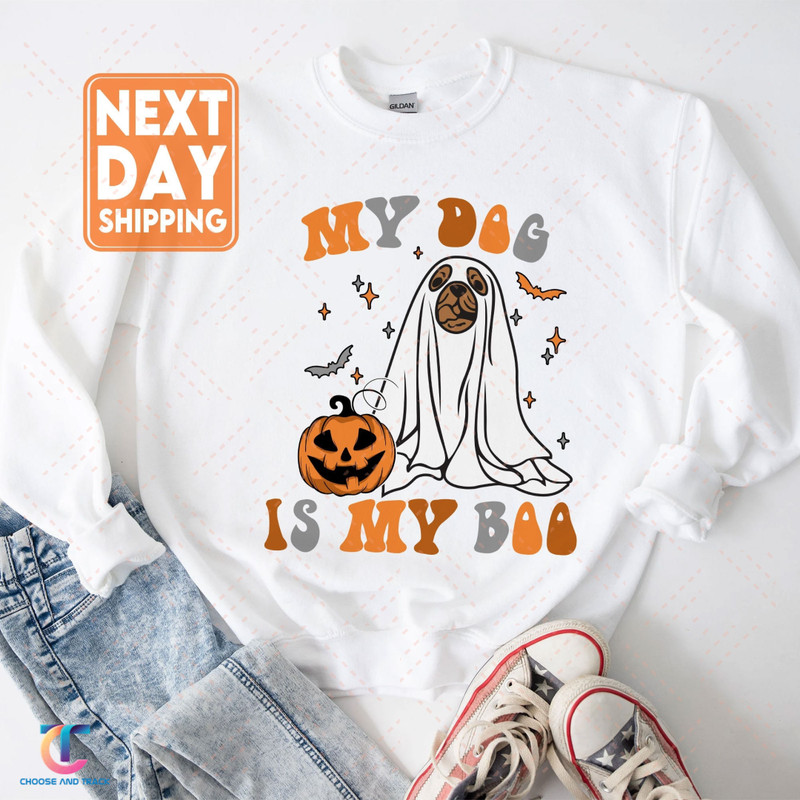 My Dog Is My Boo Sweatshirt, Cute Halloween Shirt, Spooky Dog Tee, Spooky Pumpkin Hoodie, Ghost Dog Crewneck,Dog Mom Shirt,Halloween Dog Tee - 1.jpg