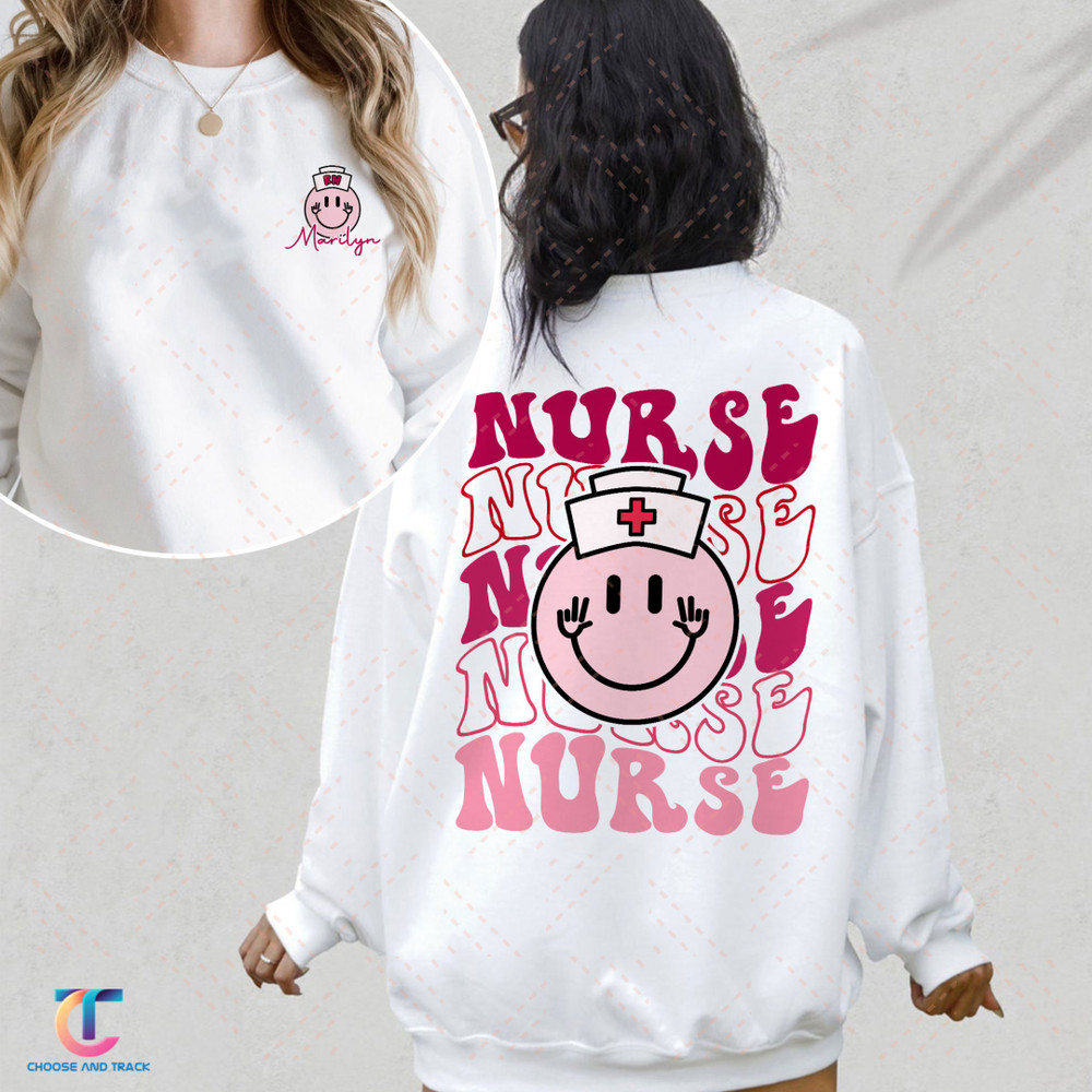 Personalized Nurse Sweatshirt, Custom Nurse Shirt, Nurse Sweater, New Nurse Gift, Nursing School Student Grad, Groovy Nurse Shirt - 1.jpg