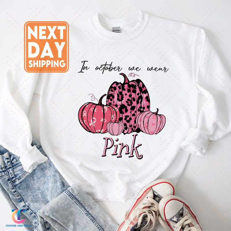 Pink Pumpkin Shirt, Breast Cancer Awareness Shirt, Halloween Gifts, Pink Ribbon Shirt, Halloween Pumpkin Shirt, Cancer Support Gift Shirt - 1.jpg