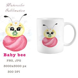 Watercolor sublimation Baby bee PNG, JPEG