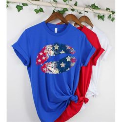 lips shirt, 4th of july shirt, 4th of july, lips and stars shirt, 4th of july lip shirt, stars and stripes unisex shirt,