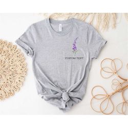 july birth flower shirt, custom text larkspur shirt, birth month flower shirt, personalized shirt, larkspur shirt, gift
