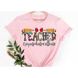 teacher crayons kids caffeine shirt, blessed teacher shirt, teacher shirt, gift for teacher, kindergarten teacher shirt,