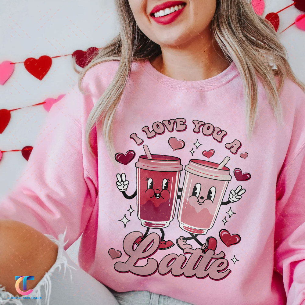 Retro Valentines Day Shirt,Valentines Day Shirts For Woman,Latte Valentine Shirt,Valentines Day Gift,Valentines Coffee Lover Gift,Donut - 1.jpg