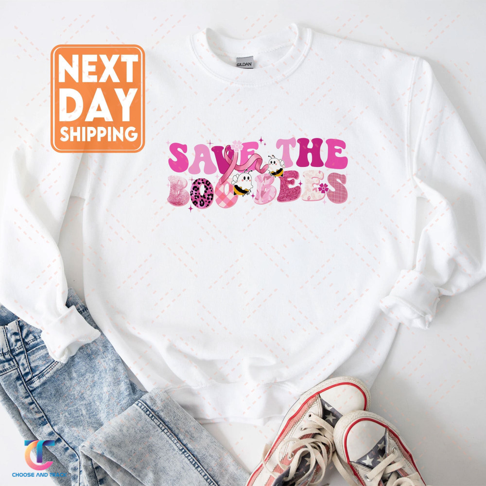 Save The Boo Bees Sweatshirt For Women , Funny Cute Witch Bee Shirt, Pink Ribbon Halloween Breast Cancer Awareness Hoodie, Bee Lover Gift - 1.jpg