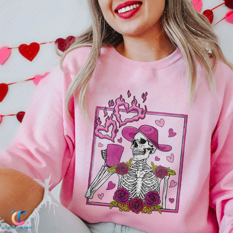 Skeleton Valentine's Day Sweatshirt, Funny Skeleton Valentines Day Shirt, Howdy Valentine Skeleton, Latte Valentine Shirt - 1.jpg