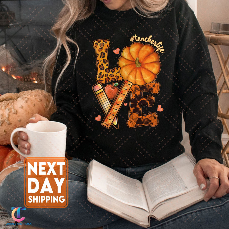 Thanksgiving Teacher Life Sweatshirt, Pumpkin Love Leopard Fall Vibes Shirt, Thanksgiving Season Hoodie, Funny Teacher Tee - 1.jpg