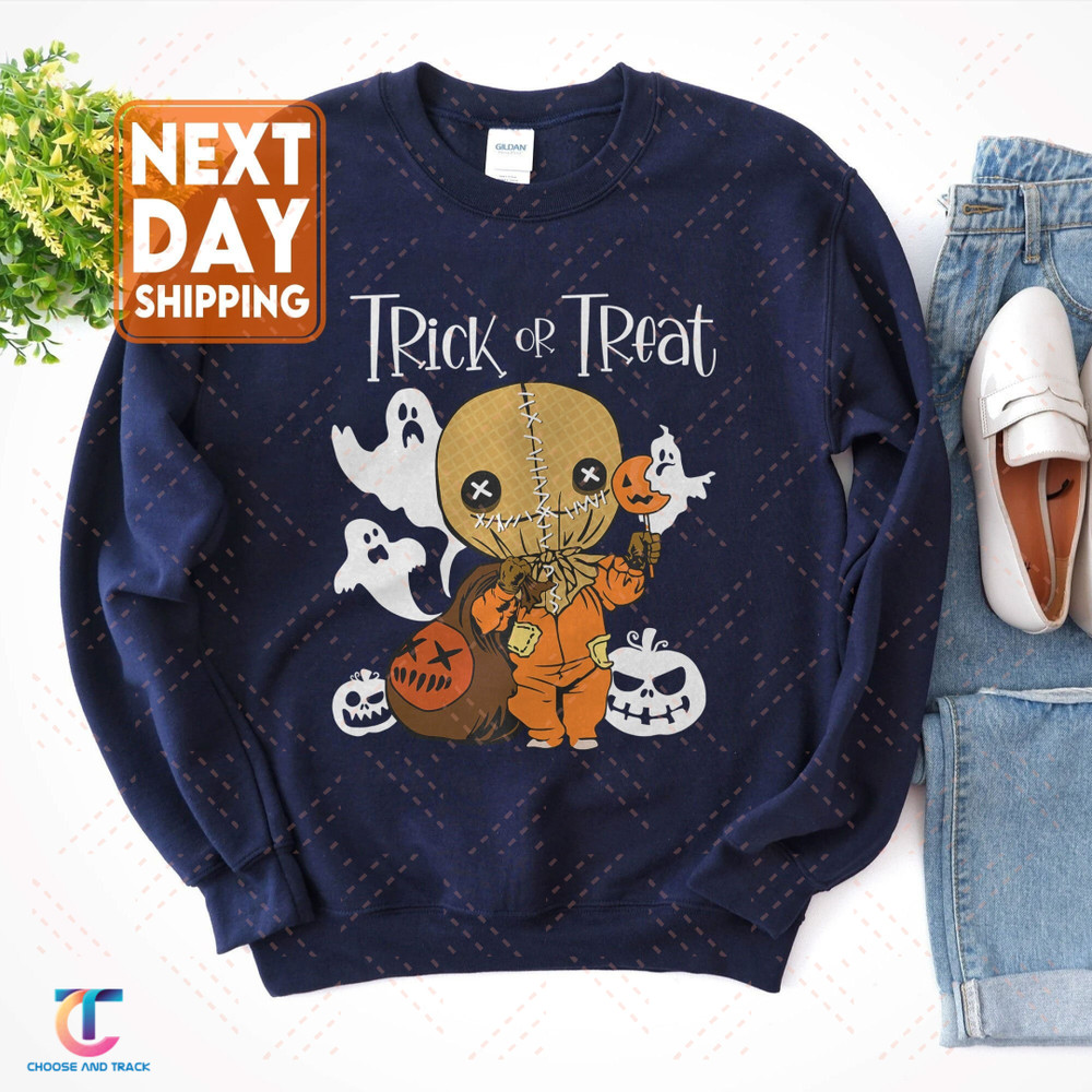 Trick or Treat Funny Cute Sam Halloween Sweatshirt, Spooky Vibe Crewneck, Fall Trendy Hoodie - 1.jpg