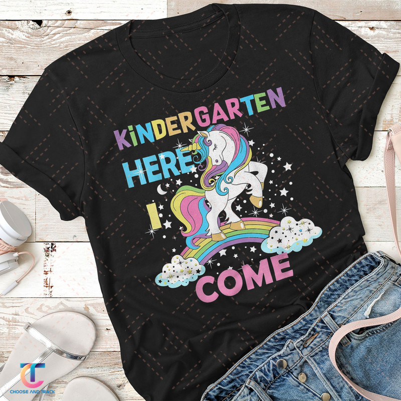 Unicorn Kindergarten Here I come Back to School Kindergarten T-Shirt - 1.jpg