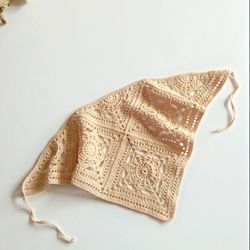 Bandanas kerchiefs openwork crocheted cotton beige