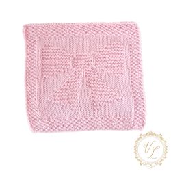 Knitting Pattern Square With Bow | Knit Washcloth | Dishcloth | V9