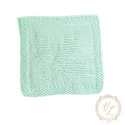 Knitting Pattern Square With Holly | Knit Washcloth | Dishcloth | V10