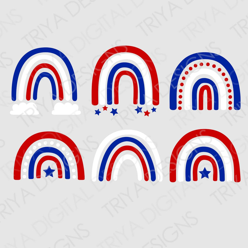 Red White & Blue Rainbow SVG Cut File Set of 6 Cute Patriotic Independence Day July 4th America Rainbow PNG Instant Digital DOWNLOAD - 1.jpg