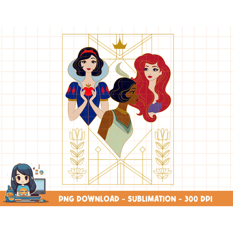 Disney Princess Snow White Tiana and Ariel Art Deco Style png, sublimation, digital print.jpg