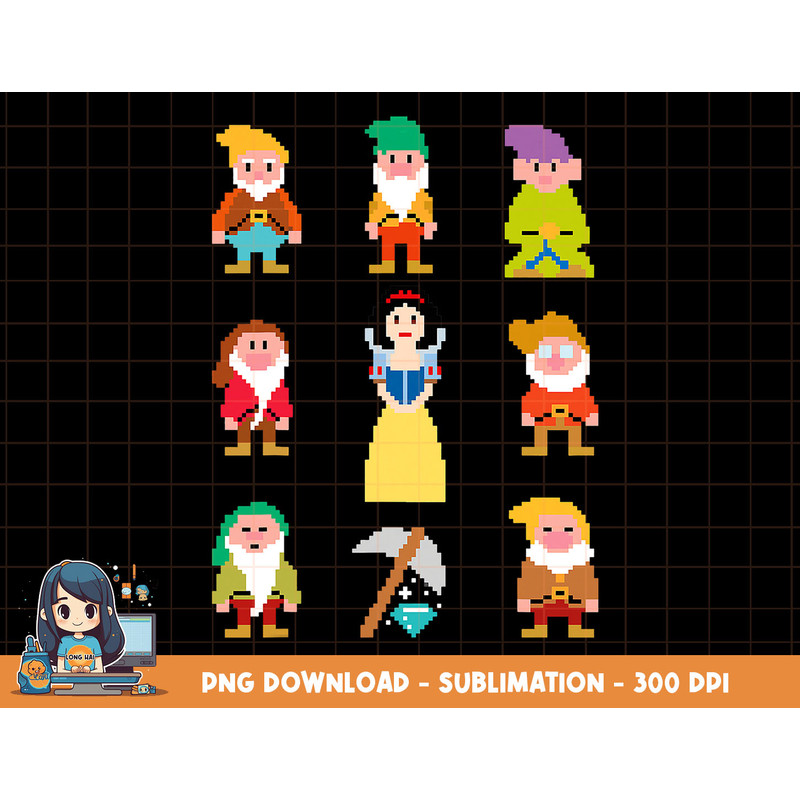 Disney Snow White & Pixelated Dwarfs Graphic T-Shirt png, sublimation, digital print.jpg