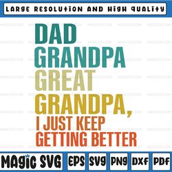 mens dad grandpa great grandpa , i just keep getting better retro svg,  gifts for grandpa father's day, digital download