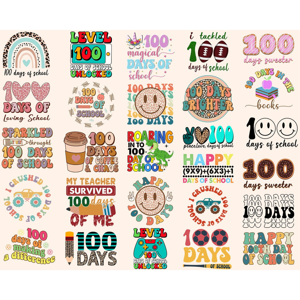 100 days of school retro svg png bundle Brighter Sparkled Level Unlocked Roaring Crushed Rainbow Teacher svg Tackled Smiley Coffee and Chaos - 1.jpg