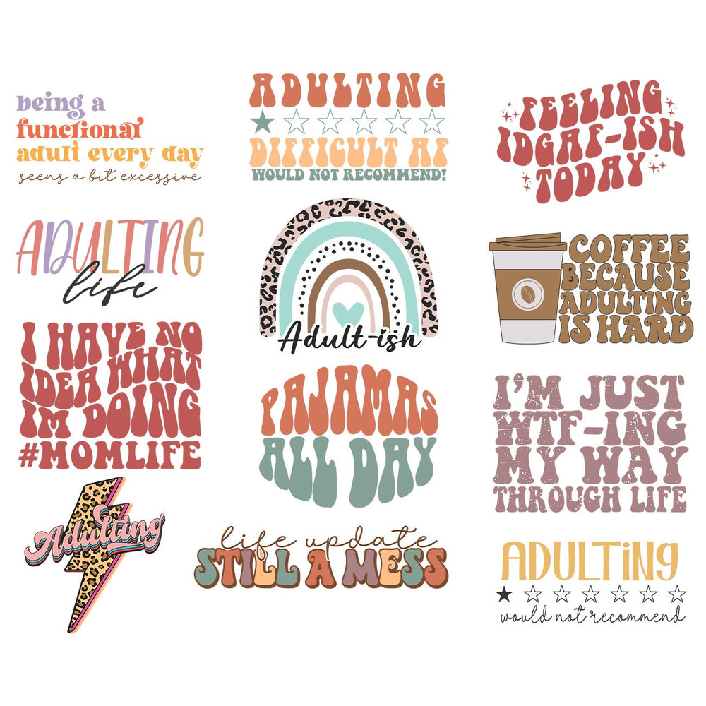 Adulting Svg Png Bundle Adult Life Update Still Mess Pajamas All Day Would Not Recommend Feeling IDGAF-ish Leopard Print Bolt Smiley Rainbow - 1.jpg
