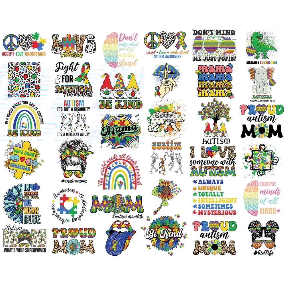 Autism svg png bundle Autism awareness Mom retro messy skull April Blue Au-Some skeleton rainbow Puzzle Piece Ribbon Quotes Shirt Designs - 1.jpg