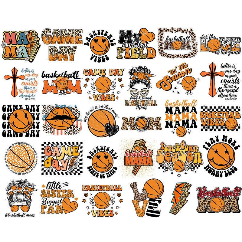 Basketball svg png bundle Game Day Vibes retro basketball mom Sports mama messy skull Season Smiley Love Heart Field Leopard shirt Design - 1.jpg