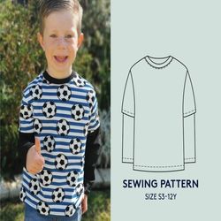 t-shirt sewing pattern in sizes 3-12 year, easy pdf sewing pattern for beginners, instant download