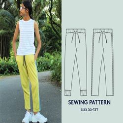 pants sewing pattern sizes 3-12 years for kids, video tutorial, sweatpants pdf sewing pattern