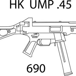 hk ump .45 machine gun vector file for laser engraving, cnc router, cutting, engraving, cricut, vinyl cutting file