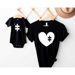 Mommy and Me Heart Matching Shirts, Missing Piece Heart Puzzle Set, Mom and Child Shirts, Baby Shower, Mama and Me,Mothe