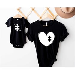 mommy and me heart matching shirts, missing piece heart puzzle set, mom and child shirts, baby shower, mama and me,mothe