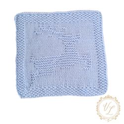 Knitting Pattern Square With Deer | Knit Washcloth | Dishcloth | V1