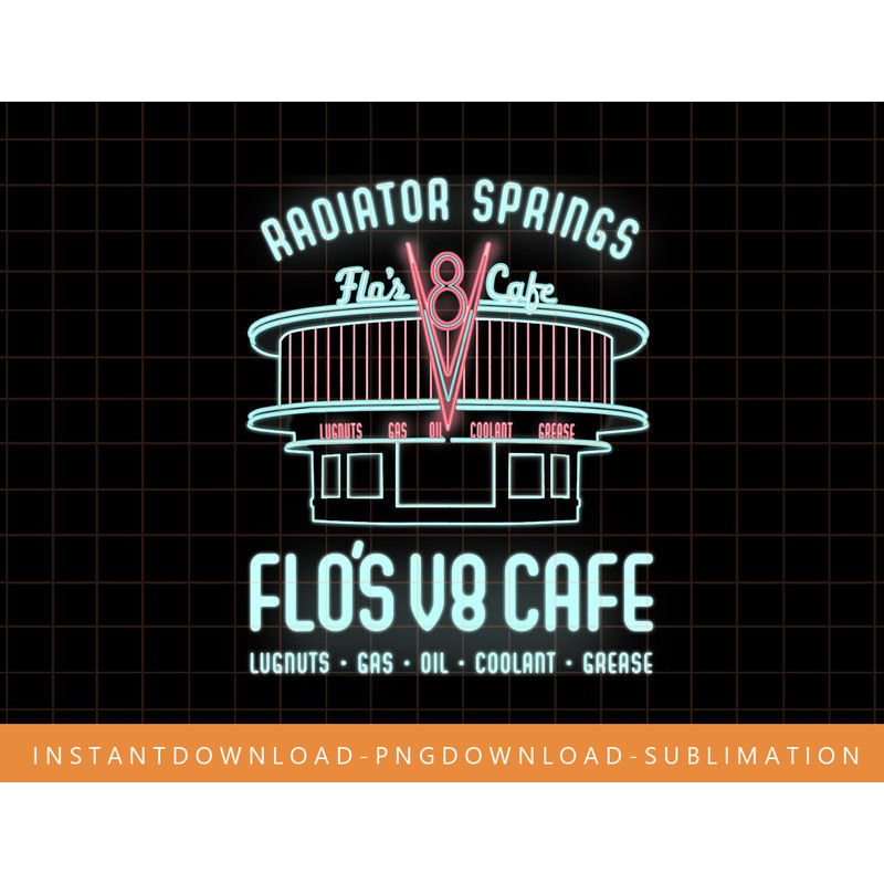 Disney Pixar Cars Flo s V8 Cafe Poster Graphic T-Shirt png, sublimate, digital print.jpg
