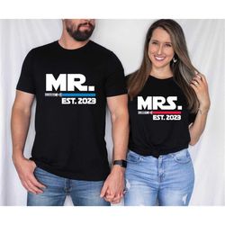 Mr And Mrs Est 2023 Shirts, Couple Matching T-shirt, Funny Honeymoon Couples Shirts, Husband And Wife Shirts,Just Marrie